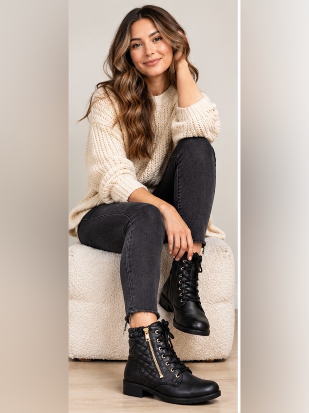 Shoe Dazzle Black Quilted Lace-Up Ankle Boots with Side Zipper